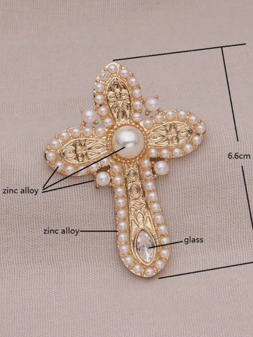 Elegant Gold Pearl Cross Brooch